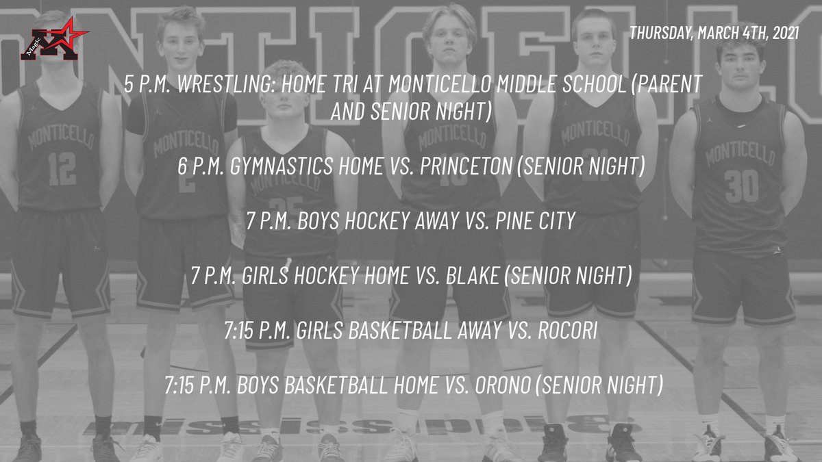 A huge day for the Monticello High School Class of 2021! 

Many of our teams are celebrating Senior Night this evening. These seniors have faced adversity all year to get to where they are and we are so proud of them! 

Good luck tonight! 

#MontiMagic