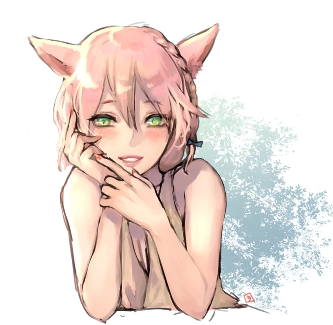 寝る前にドーンブレイドのミコッテちゃん描きました #FF14イラスト 