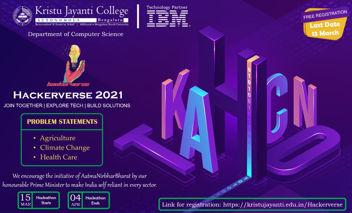 hackerverse21's tweet image. @KJCAutonomous presents #Hackerverse2021

Nation Wide Hackathon for all young minds to come forward and provide solution for some pressing problems that the world is facing and get it recognized

Tech Partner:@IBM 

Registration Started..
For more details
kristujayanti.edu.in/Hackerverse/