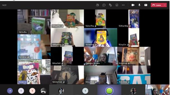 MisssCode's tweet photo. Oaklands Primary celebrating World Book Day with book waves during our online Reading sessions!
@TheOaklandsBham @OaklandsPTA 
@MissGSurtees @MrCourt123 
@TeresaCremin
@OpenUni_RfP https://t.co/TxHPtH4RA1
