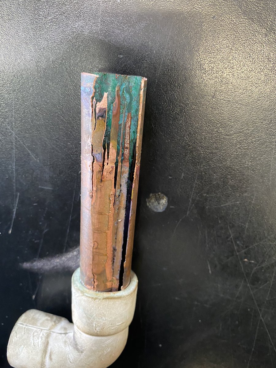 Copper pipe on a condense pipe, reason why we use plastic and not copper.