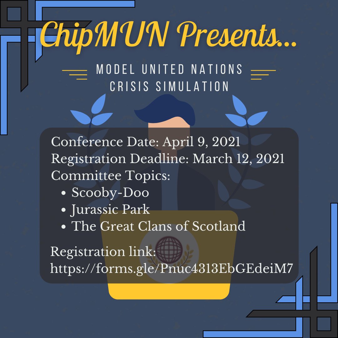 CHIPmun_cmu's tweet image. There's still time to sign up for this Spring's ChipMUN Crisis Simulation Conference! We would love to see you there! Don't wait though, the registration deadline is coming fast!
Click here to register!
docs.google.com/forms/d/e/1FAI…