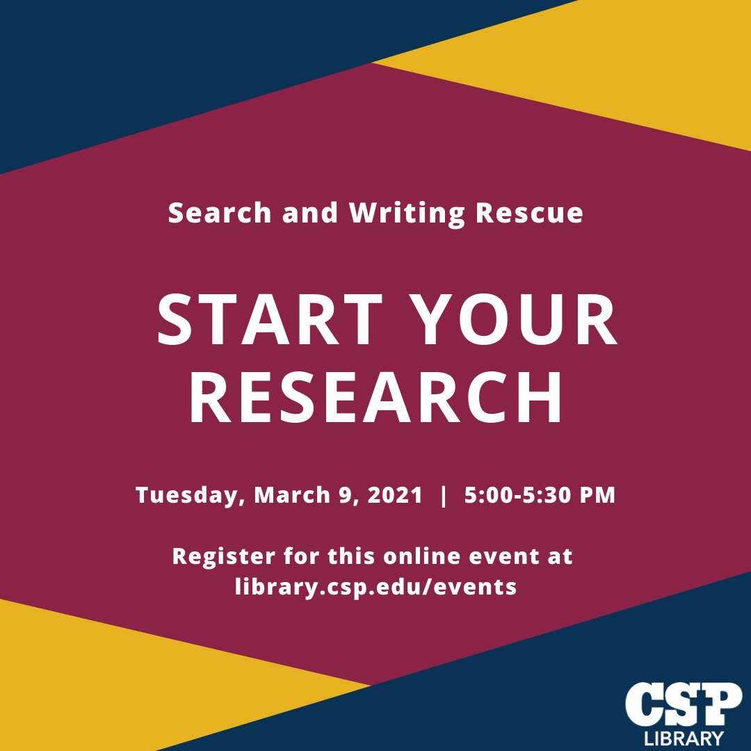 csplibrary's tweet image. Join our Instruction, Writing, &amp;amp; Tutoring staff for a series of workshops focusing on research and writing hints &amp;amp; tips. Register for any or all four online sessions at library.csp.edu/events 
#themoreyouknow #research #writing #library #studyhard📚