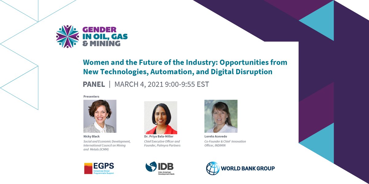 WBG_Energy's tweet photo. Women and the Future of the Industry. Join @drnickyblack, @pbalamiller and @Loresinfin as they discuss opportunities from new technologies, automation, and digital disruption #getting2equal ♀️ TODAY https://t.co/DOmpdmcLp0 https://t.co/ADZcfLrKcQ