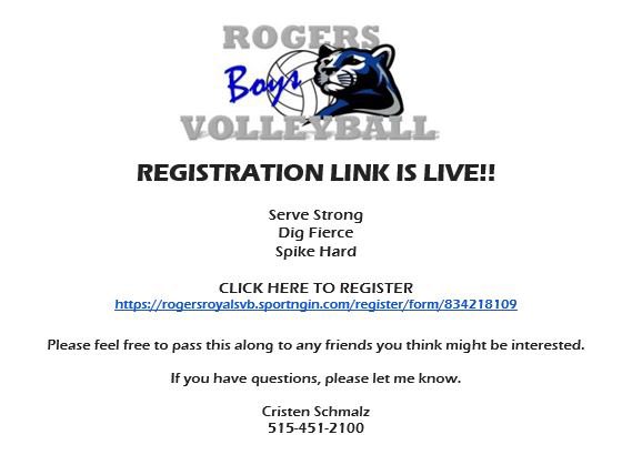 Rogers Boys Volleyball Link is LIVE!!!

REGISTRATION LINK!!!! rogersroyalsvb.sportngin.com/register/form/…