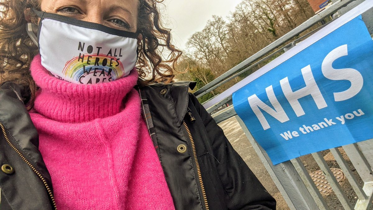 LouiseMatthews's tweet photo. SO happy &amp; relieved to receive my Covid-19 vaccination &amp; couldn't resist a hurried selfie :) The buzz in the centre was incredibly positive, all of the volunteers so cheery &amp; my vaccinator was wonderful, can't deny I was a little choked afterwards! Thank you #nhsheroes https://t.co/aamiJ6zqBC