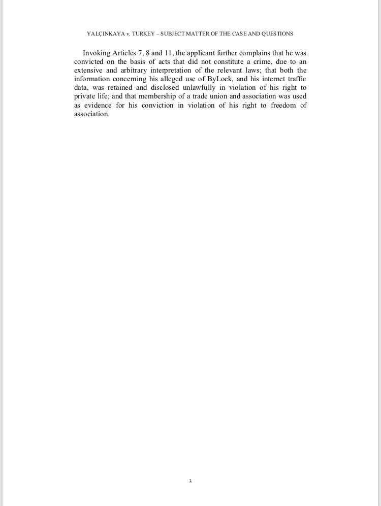 BBasvuruH's tweet photo. BYLOCK ile ilgili çok önemli ve ümit verici gelişme,

BYLOCK gerekçesiyle hakkında mahkumiyet kararı verilen müvekkilim hakkında yapmış olduğumuz AİHM başvurusunu, AİHM öncü başvuru olarak kabul etti ve hükümete ileterek BYLOCK konusunda ayrıntılı ve çok önemli sorular yöneltti. https://t.co/X29J5xNTPu