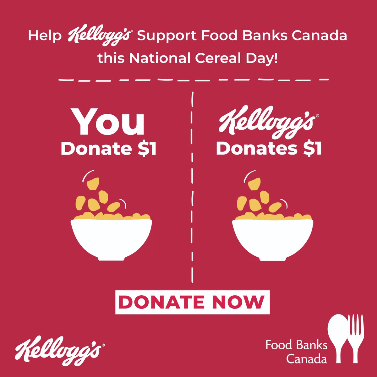 foodbankscanada's tweet image. Until March 7, Kellogg Canada is matching donations to Food Banks Canada up to $100K. DONATE NOW at bit.ly/KelloggNCD and double your impact today to help Canadian families in need! Together, we can create #BetterDays for everyone. 🧡🥣🇨🇦💛