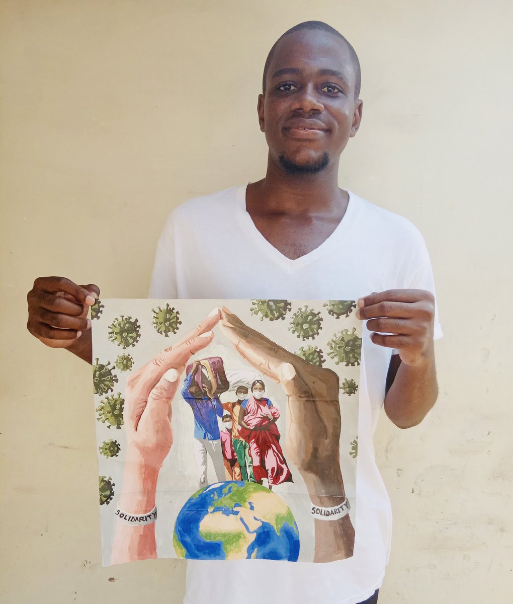 Pauline_Eluere's tweet photo. Alfa, 25, a Congolese #refugee in Kenya won our youth art contest 🎨 Amazing to see his painting on the cover of UNHCR’s most important annual report 👏 https://t.co/FmRrF4XSfQ