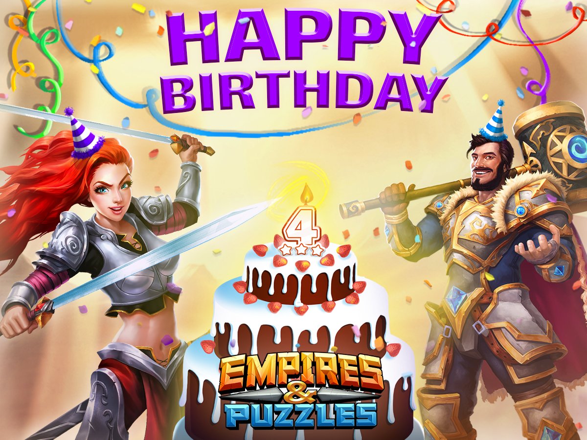 Happy 4th Anniversary of #EmpiresPuzzles adventurers! 🎉 Here's to the many epic battles to come! ⚔️ PS: Make sure to claim your free Anniversary gift! 🎁