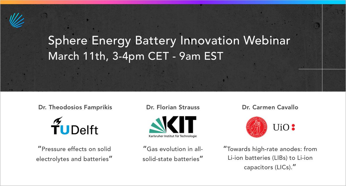 Looking for an interesting way of learning about #batteries? Join us on the 11th of March at 3 pm (CET)! <a href="/SphereEnergy/">Sphere Energy🔋</a> is starting a series of insightful #Webinars about batteries, #solidstate and #highrate batteries our first topic! free registration: lnkd.in/eZM83mw