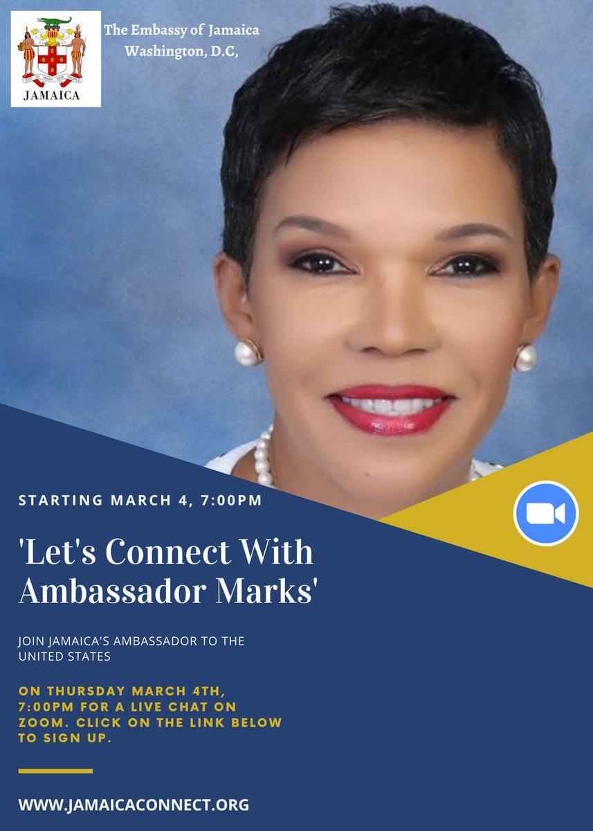I am delighted to introduce 'Let's Connect With Ambassador Marks', my new chat series starting Today 3/4 for all Jamaicans, Jamaican-Americans and Friends of Jamaica abroad to connect with me directly . I am looking forward to seeing you.