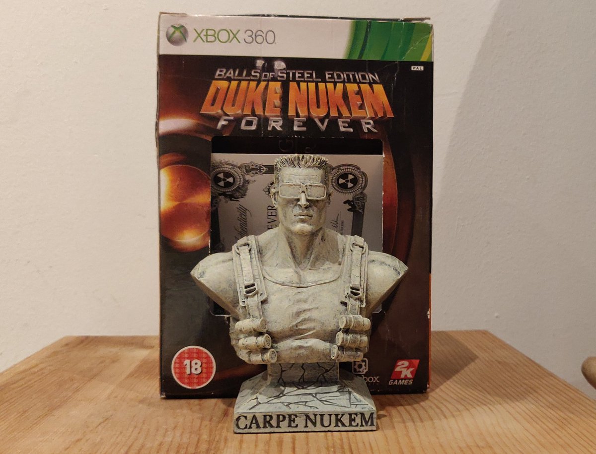  #100Games100DaysDay 43/100: Duke Nukem Forever Balls Of Steel Edition ( #Xbox360, 2011)Speaking of abject failures...The game we thought we'd never see became the game we wished we never saw.That is a hefty bust of Duke Nukem. You might ask 'why?'I would say, 'why not?'