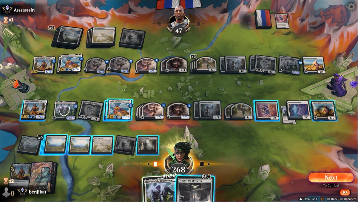 BenJJacobson's tweet photo. @covertgoblue @AetherHubMedia @mtgazone @ArenaDecklists Thx for such an easy deck for getting to Mythic - my road was a little slower than yours as many others were as unimaginative as me. The attached game took over 90mins. https://t.co/FBTbv0DNAW