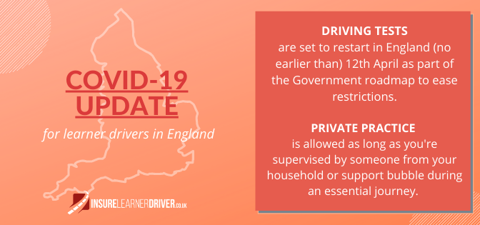 insurelearners's tweet photo. 📣 Covid-19 learner driver update 📣
For learners in England you can still practice your driving with a member of your household on essential journeys &amp; driving tests are set to start up again after 21st April🤞Here's to all your learners who have been itching to pass since 2020! https://t.co/zyWkEmyYN7