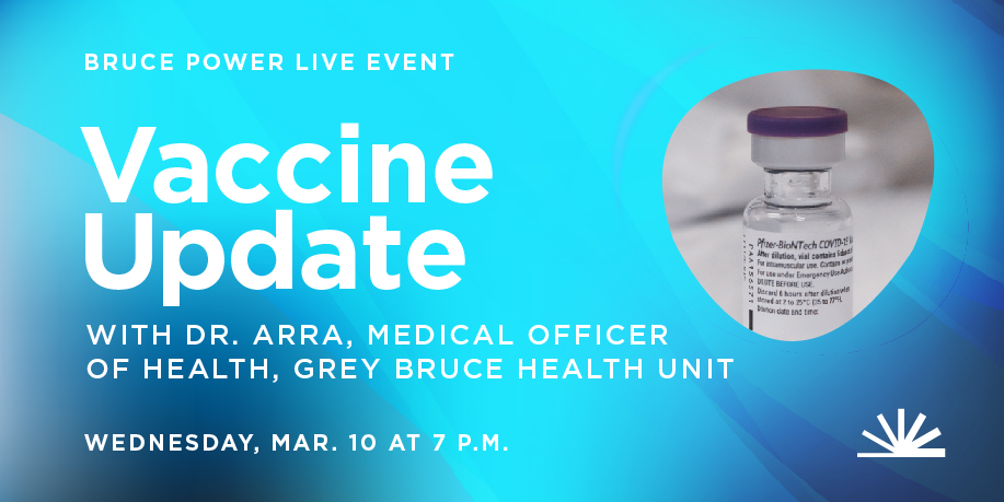 Wondering about vaccine distribution in Grey/Bruce? We are hosting a live event with Dr. Arra, Medical Officer of Health, <a href="/GBPublicHealth/">Grey Bruce Public Health</a> for you to learn more. Register and submit questions at the link: brucepower.com/event/vaccine-…