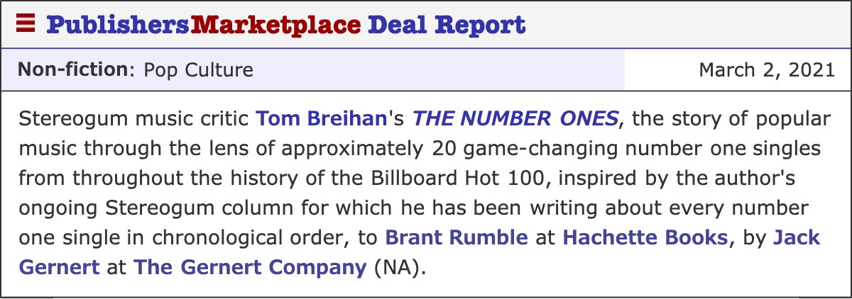 tombreihan's tweet photo. I'm writing a Number Ones book. https://t.co/S54ccX6Rkc