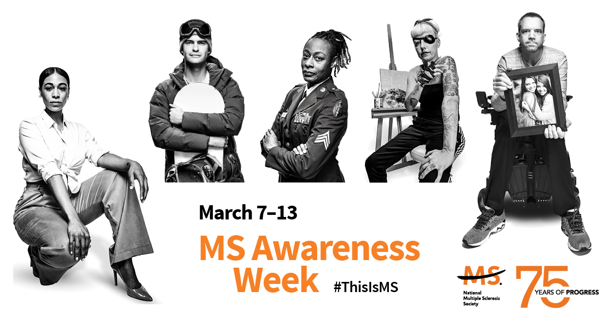mssociety's tweet image. Mark your calendars – next week is MS Awareness Week! Together, we’ll bring awareness to #MultipleSclerosis as we do whatever it takes to change the world for the nearly 1 million people living with MS in the US. #ThisIsMS #MSawareness