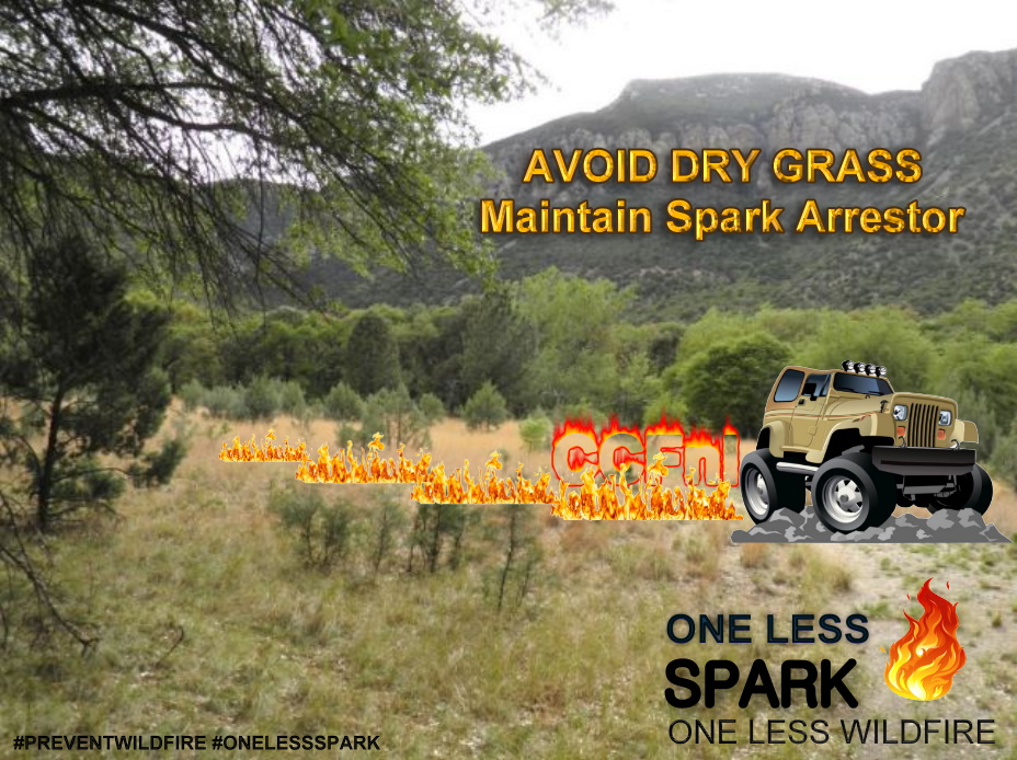 CCFirenIncident's tweet image. Avoid parking/driving on Dry Grass/Dry Vegetation.Pull off highways onto a dirt area if you need to stop.Maintain your Spark Arrestor &amp;amp; ensure in good working condition.Stay on approved roadways/trails. #OneLessSpark #OneLessWildFire #PreventWildFires #WildFirePreventionTips