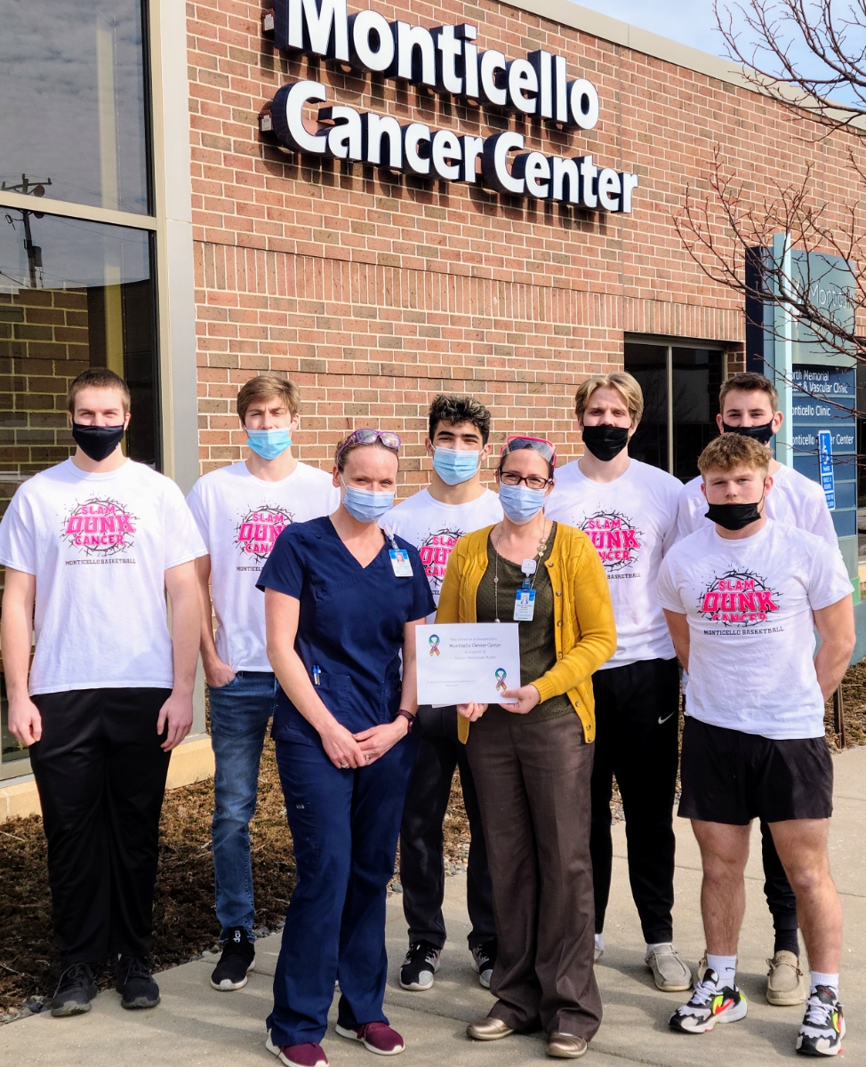 Representing the community on and off the court! 

<a href="/MontiHoops/">Monti Boys Hoops</a> and the Boys Basketball Booster Club raised $500.00 to help local cancer patients in Monticello. 

Shoutout to Ausco Designs for the shirts as well! 

#MontiMagic

<a href="/GaryRevenig/">Gary Revenig</a>
<a href="/ISD882/">Monticello School District</a> @MSHSLjohn