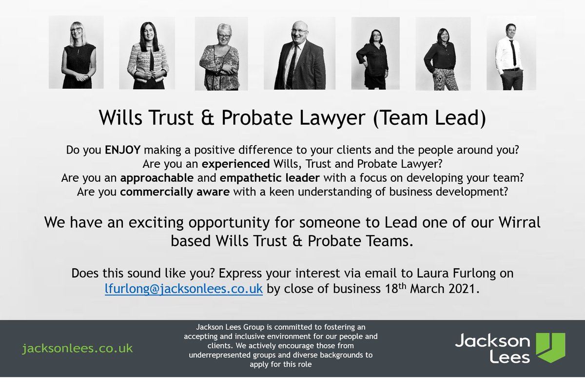 We're hiring! Are you passionate about giving people peace of mind through difficult times?  We have an opportunity for an experienced #Lawyer to join our esteemed Wills, Trusts &amp; Probate depart, leading a team of your own. More info here👉 bit.ly/2NzKIEs #LiverpoolJobs