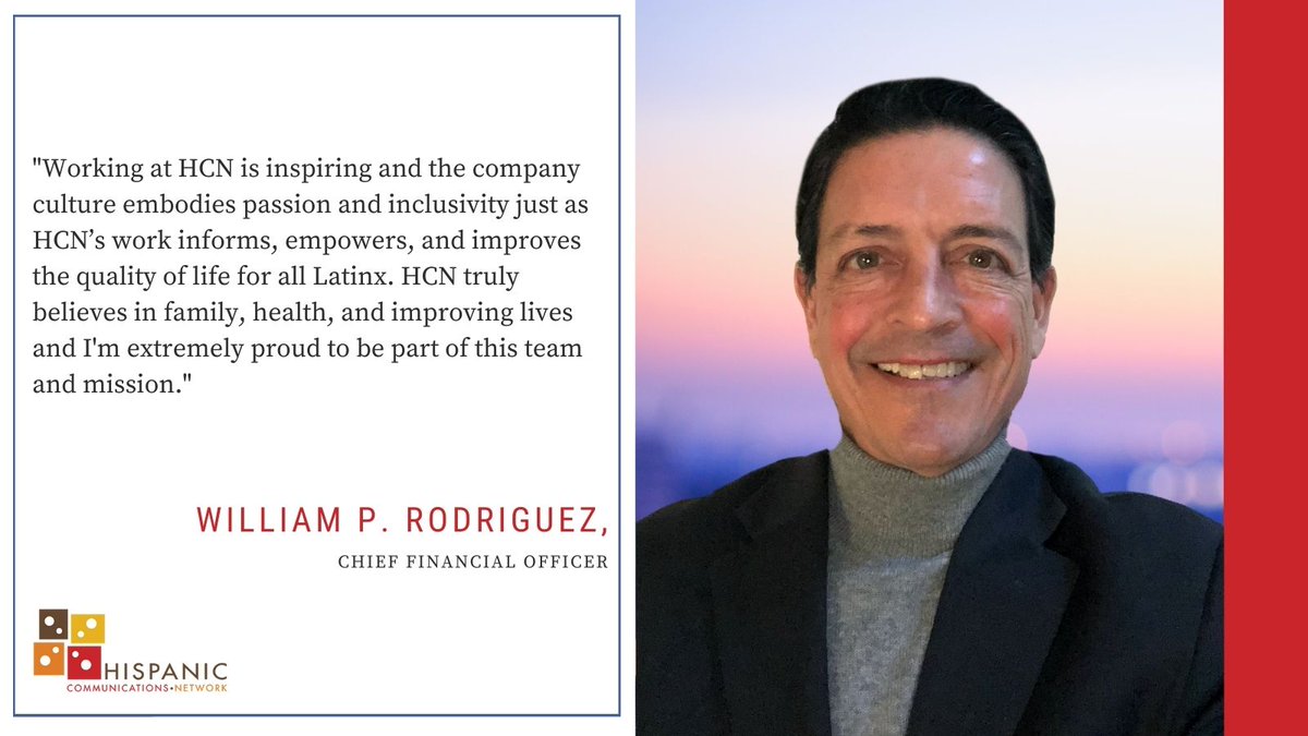 HCN_media's tweet photo. We asked our newest member of the team Bill Rodriguez, CPA what inspired him to join HCN as Chief Financial Officer. We're excited to keep growing. Welcome! #hispanicmarketing https://t.co/aUCLvSr25j