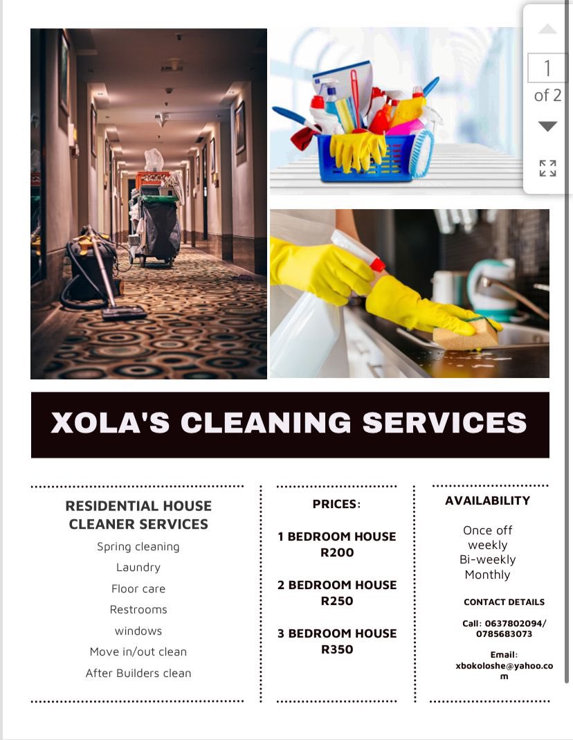 Xola_Bee's tweet photo. @Shimza01 Residential House Cleaner services.

📍Pretoria 
Call/whatsap: 0637802094
Email: xbokoloshe@yahoo.com https://t.co/IHXtDRweZv
