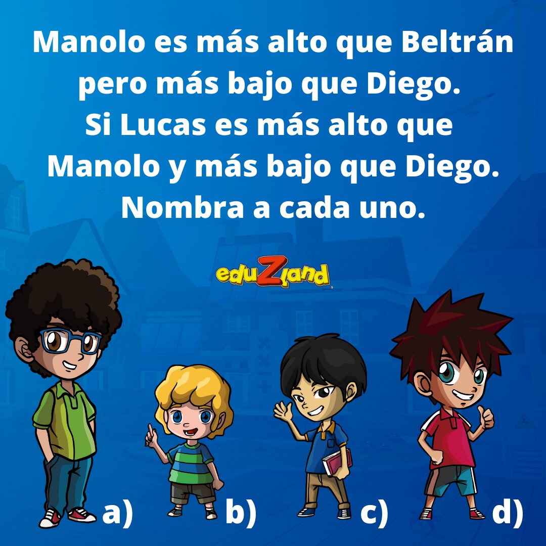 EduZland's tweet photo. #Juegaprender con #eduZland 🎮
Como cada jueves, un nuevo #reto para poneros a prueba. Ésta vez, tendréis que usar la lógica para descubrir los nombres de los personajes de #eduZland 🤔
¡Escribe tus respuestas en un comentario! ¡Te leemos! 🕵🏽💬
#ComunidadeduZland 💕 https://t.co/jWkdX3QW5G