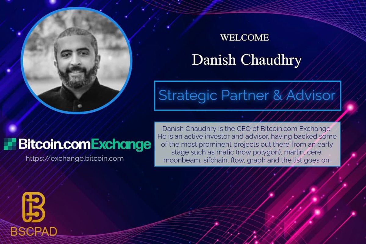 BSCPad's tweet image. $BSCPAD is pleased to announce our fifth strategic partnership, Danish Chaudhry!

Danish is the CEO of Bitcoin.com Exchange and is an extremely well-respected figure in the crypto space. He will be a key player in bringing in new IDO partners for $BSCPAD

#BNB #BSC