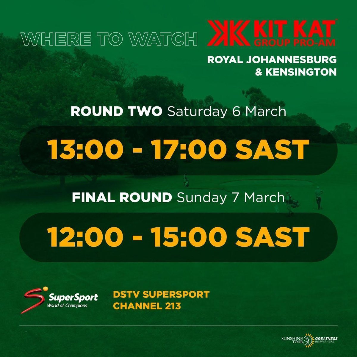A weekend of golf awaits.🏌️‍♂️😎   

Are you ready for the Kit Kat Group Pro-AM taking place <a href="/Royal_JHB_Golf/">Royal Johannesburg</a> this weekend? 

Catch all the emotion and excitement of the Sunshine Tour live on <a href="/SuperSportTV/">SuperSport 🏆</a>   

#SunshineTour #GreatnessBeginsHere
#SSGolf
