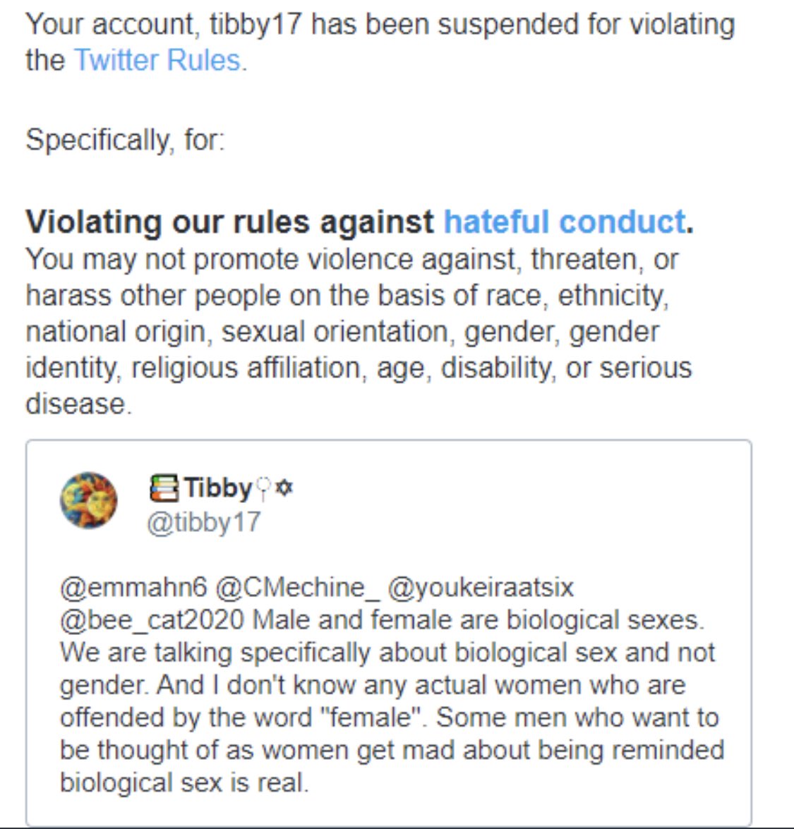 245. Women will deny the existence of their own sex or Twitter will ban them. #TwitterIsSexist #BringBackTibby