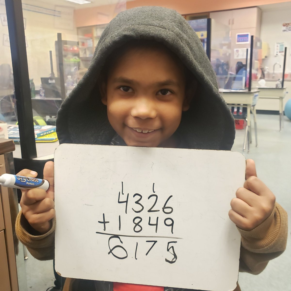 bmtedder1's tweet photo. 1-on-1 math with this friend and he did his 4 digit addition with regrouping all by himself! (He took his mask off to show his smile for the picture) @AmeliaElem #ACESsurfsup @MadisonLantz7 https://t.co/TfGmO3s3Cr