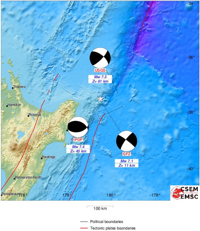 Jascha Polet (@cppgeophysics) on Twitter photo A substantial variation in mechanism, depth and location from different agencies for the M7.3 earthquake off the coast of New Zealand, suggesting that this may be a complex earthquake 
emsc-csem.org/Earthquake/ear… A substantial variation in mechanism, depth and location from different agencies for the M7.3 earthquake off the coast of New Zealand, suggesting that this may be a complex earthquake 
emsc-csem.org/Earthquake/ear…