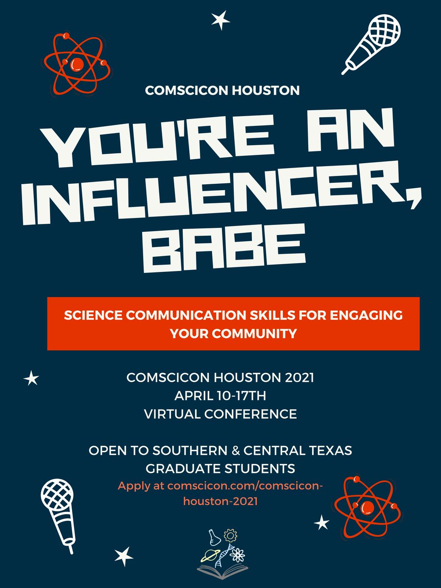 Looking forward to #ComSciCon #Houston!  Hear @RealCedricDark, @SarahMackAttack, @KiahCollier, @DrAudreyHuang, @daisychungart, @BarbaraGastel, @akiappes, @MinorityPostdoc, and more! Apply by 3/8/21 noon (CST): forms.gle/NP8GgRgPprcccA… @bcm_careerdev