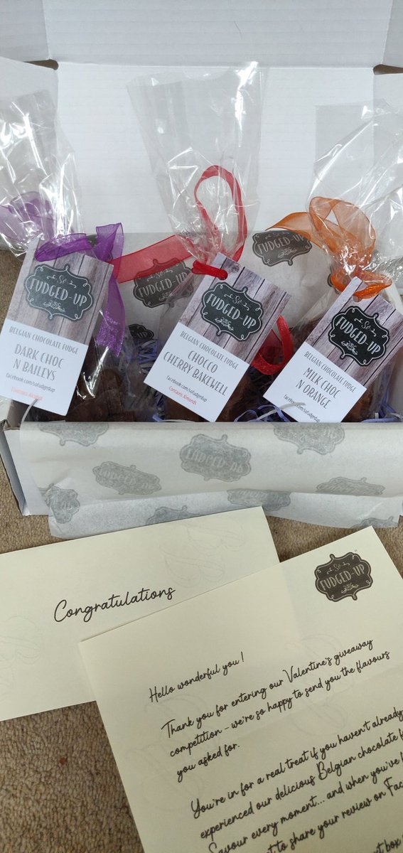 Look what the postie has just delivered! Just taste testing my prize from a Valentine's Day competition with @fudgeduptweets &amp; their Belgian Chocolate fudge. 
All so smooth and tasty, it's hard to pick a favourite. Bakewell might be edging it!
Thank you very much Phil &amp; team.