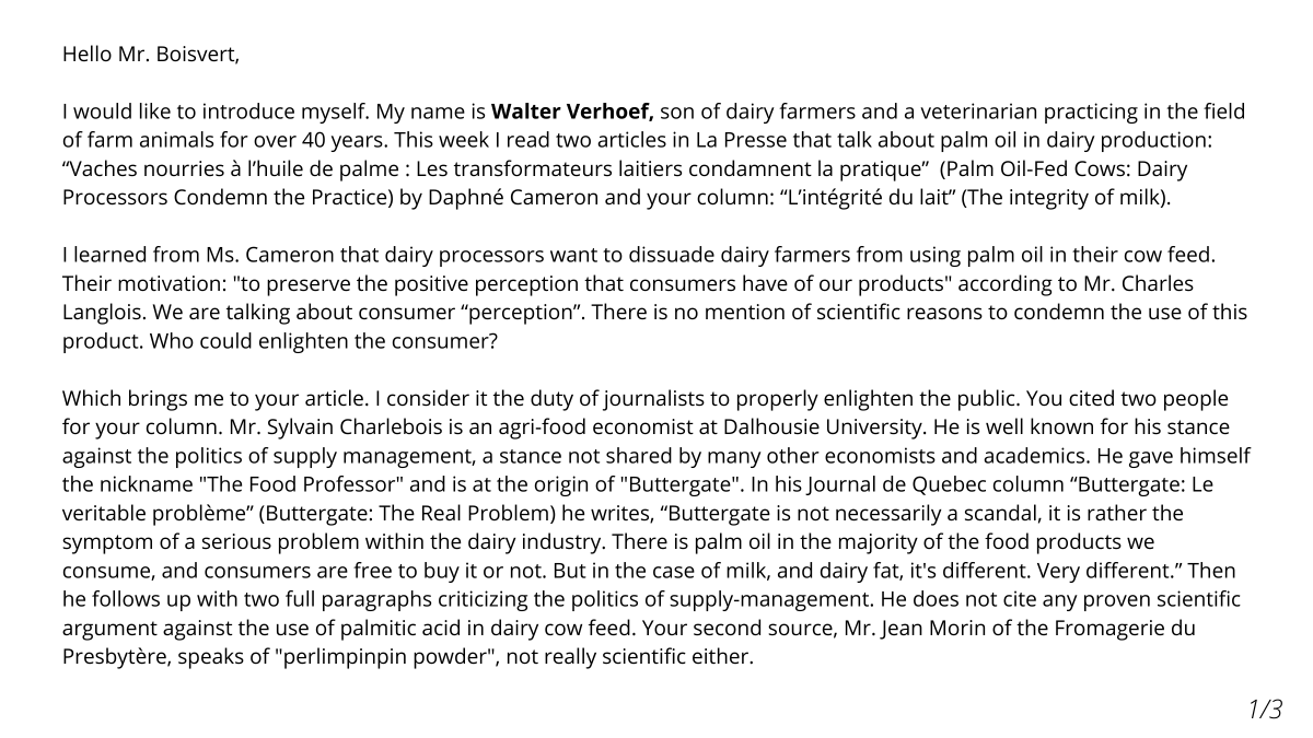 SolvetCanada's tweet photo. A letter regarding #Buttergate by Consultant Veterinarian, Walter Verhoef #CdnAg https://t.co/6nDwnFcEQe