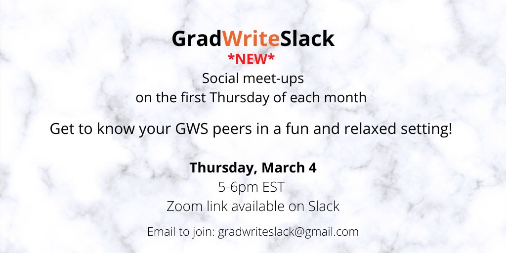 GradWriteSlack's tweet image. Hi everyone!!!

We're having our 2nd social meetup today for our GWS slack members!

Join us at 5pmET to meet your fellow GWS peers &amp;amp; chat/vent/talk shop.

Let's get to know the amazing people &amp;amp; talent in our community! 🙂

#AcademicTwitter @AcademicChatter #phdchat #acwri