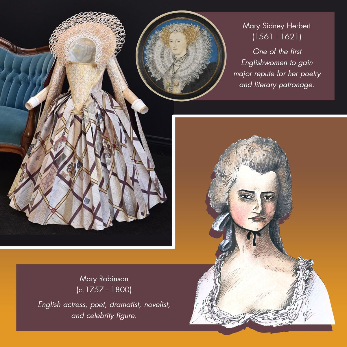 MacKomicsStudio's tweet photo. Day four of the International Women's Day collaboration with @amyhoodillustration.
Mary Sidney Herbert (1561–1621) gained major repute for her poetry &amp; literary patronage
Mary Robinson (1757?–1800) was an English actress, poet, dramatist, novelist &amp; celebrity figure.
#IWD2021 https://t.co/Y6GUcJUfX4