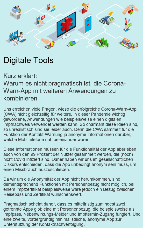 khkarch's tweet image. Das @hih2025 hat in seinem heutigen Newsletter erklärt, warum man in die anonyme @coronawarnapp keine personalisierte Funktionen wie einem digitalen #Impfpass oder eine #CheckInApp wie @_lucaApp einbauen sollte: