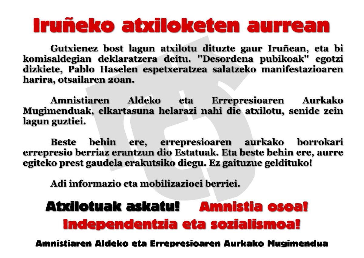 Iruñeko Amnistia Osoa (@irunekog) on Twitter photo 