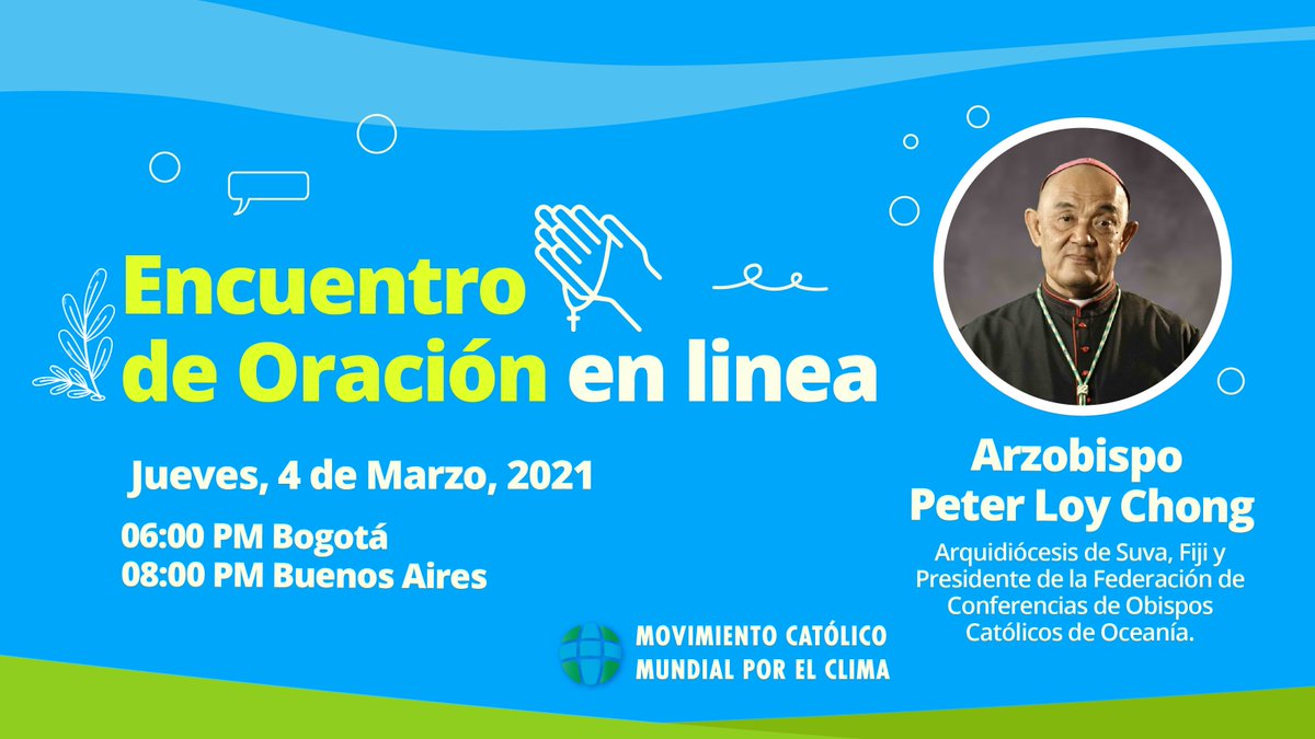 #HOY Te invitamos a una cita, cada primer Viernes del mes, para escuchar a la creación 🙏🌎. ¡Participa del Encuentro de Oración y vive con nosotros un espacio de lecturas bíblicas, oración y reflexión junto a un invitado especial! 
➡️ Regístrate en bit.ly/PrayerMarch2021