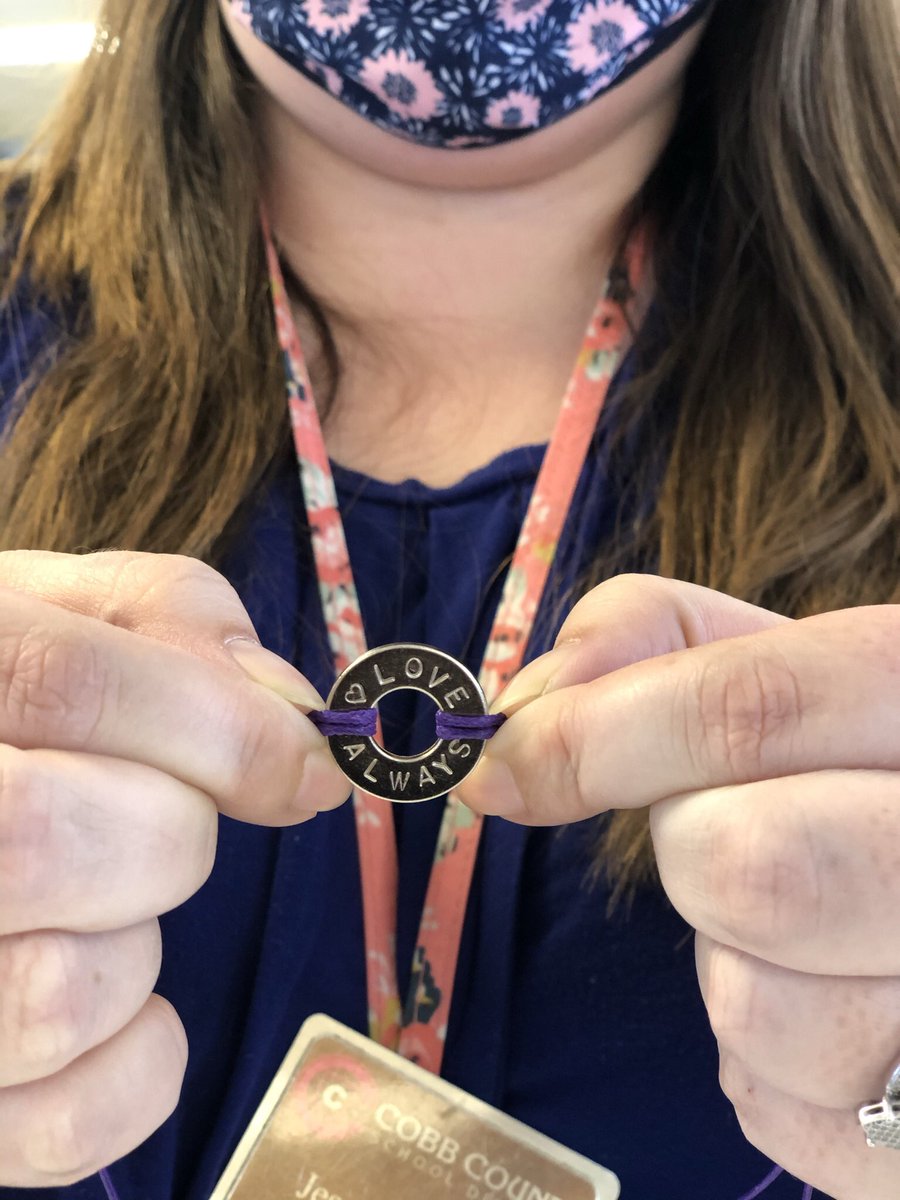 TeasleyIB's tweet photo. The enhanced PYP allows us to help staff focus on self-care. We pick a word + stamp it on our #myintent bracelets. Benefits are two fold—hammering out any frustrations😜+ daily reminder to keep our minds focused on what’s important💜#ib #pyp #cobbschools #thankuPTA #whatsyourword https://t.co/NDVaJeuDBL