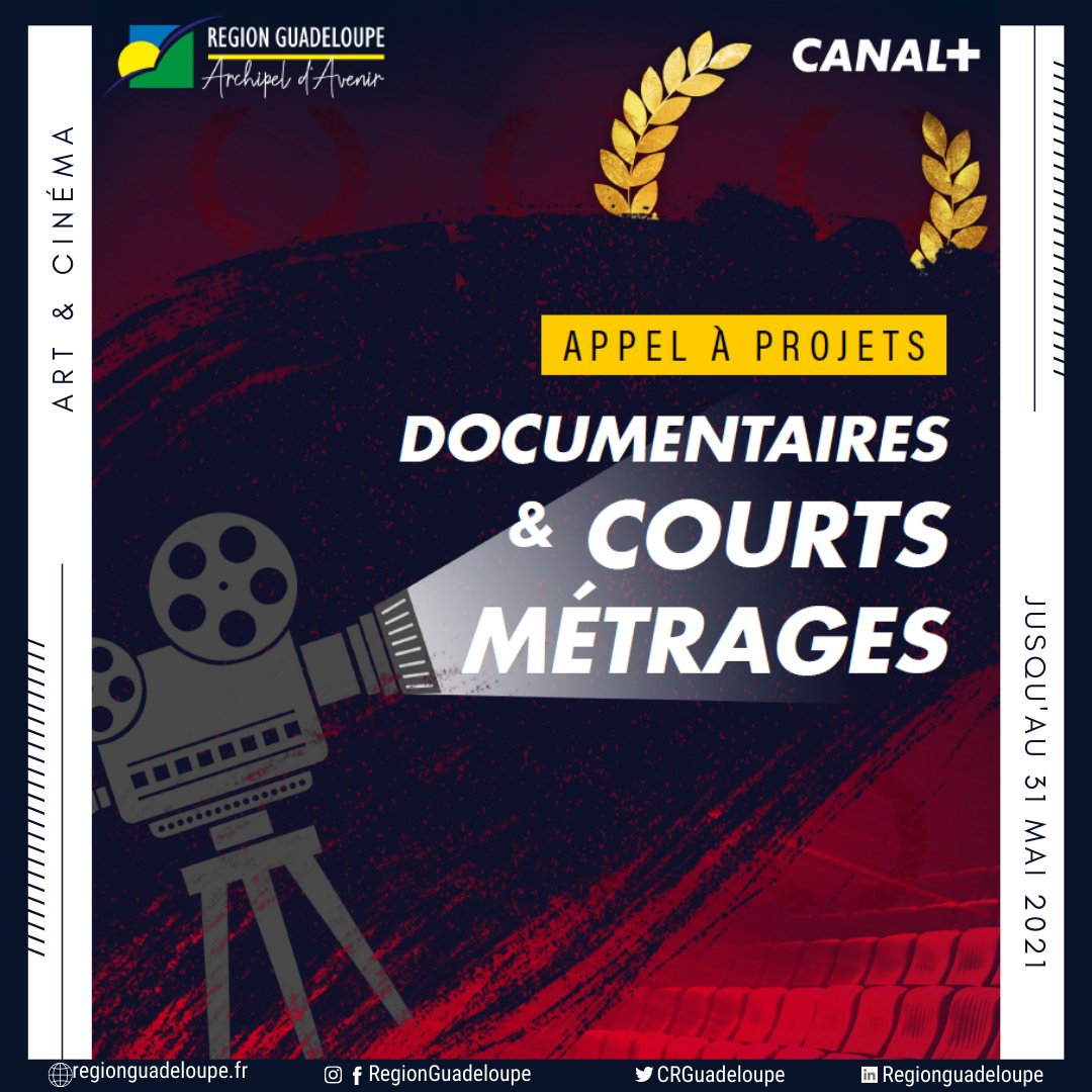 CRGuadeloupe's tweet photo. 🎥La région Guadeloupe et Canal+ Antilles lancent un appel à projets de documentaires ou de courts métrages, destiné à soutenir et accompagner des sociétés de production établies en Guadeloupe.
👉 Informations https://t.co/GVxTq9xGrS #Audiovisuel #Cinéma #Soutien https://t.co/pnSEl4NEvO