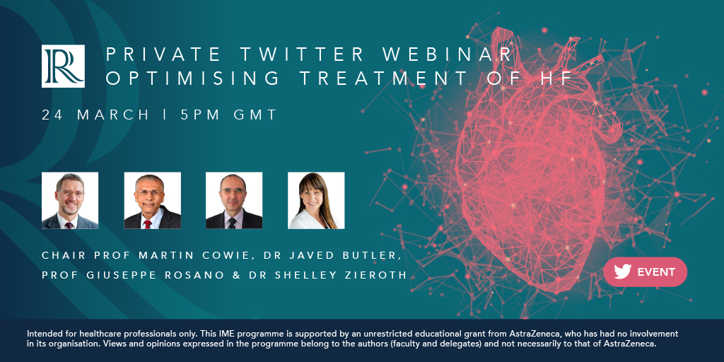 radcliffeCARDIO's tweet photo. Join our private Twitter webinar: Optimising treatment of HF. Watch our faculty of HF specialists present practical uses, drug sequencing, cases & latest data. Join the debate via live Q&A and earn CME credits.
Like π this Tweet to register, get reminders & more info until May. https://t.co/3W2xNzcZP5