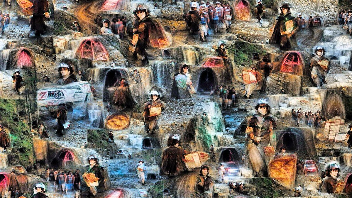 Obsessed with <a href="/eps696/">vadim epstein</a>'s CLIP+FFT, which uses CLIP, an internet-trained image-judging AI, to steer a deep dream-like image generator.

It'll do what you ask, but it will do it excessively.

"Frodo Baggins delivering pizza through the mines of Moria"
janellecshane.substack.com/p/lucid-deep-d…