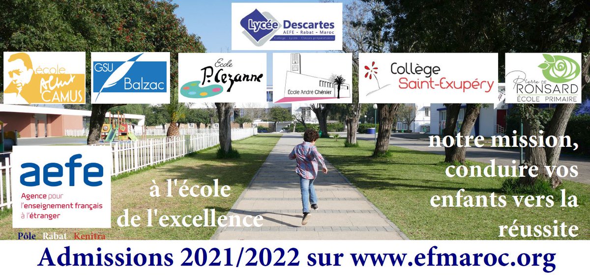 📣Nouvelles admissions 2021/2022 dans un établissement <a href="/aefeinfo/">AEFE</a>  du pôle Rabat-Kenitra. 👉Rendez-vous sur : inscriptions.efmaroc.org/20212022/