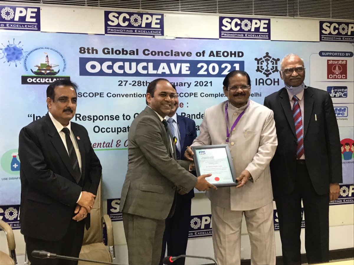 drpawankg's tweet photo. By the grace of Almighty, have been conferred 2nd NHPC Oration of AEOHD at 8th Global conclave of AEOHD-OCCUCLAVE 2021.
Certificate and medal awarded by Padma Shri Dr. C S Pandav, Chief Guest & Dr. Kamla Fartyal, VP, AEOHD & Medical Head, NHPC. #IOAH #AEOHD #OccupationalHealth https://t.co/d3p9H7BNDZ