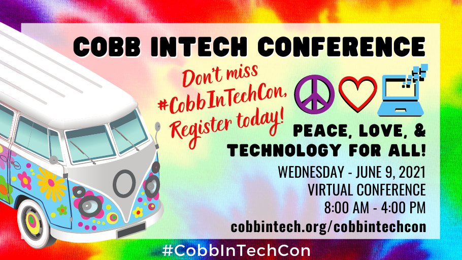 CobbInTech's tweet photo. Registration is now open for #CobbInTechCon! Join us virtually on June 9th to take a deeper dive into leveraging technology in your classroom. PL sessions will be offered throughout the day and there will be prizes! #CobbInTech #CobbDigiLearn https://t.co/yYIytiNS7u