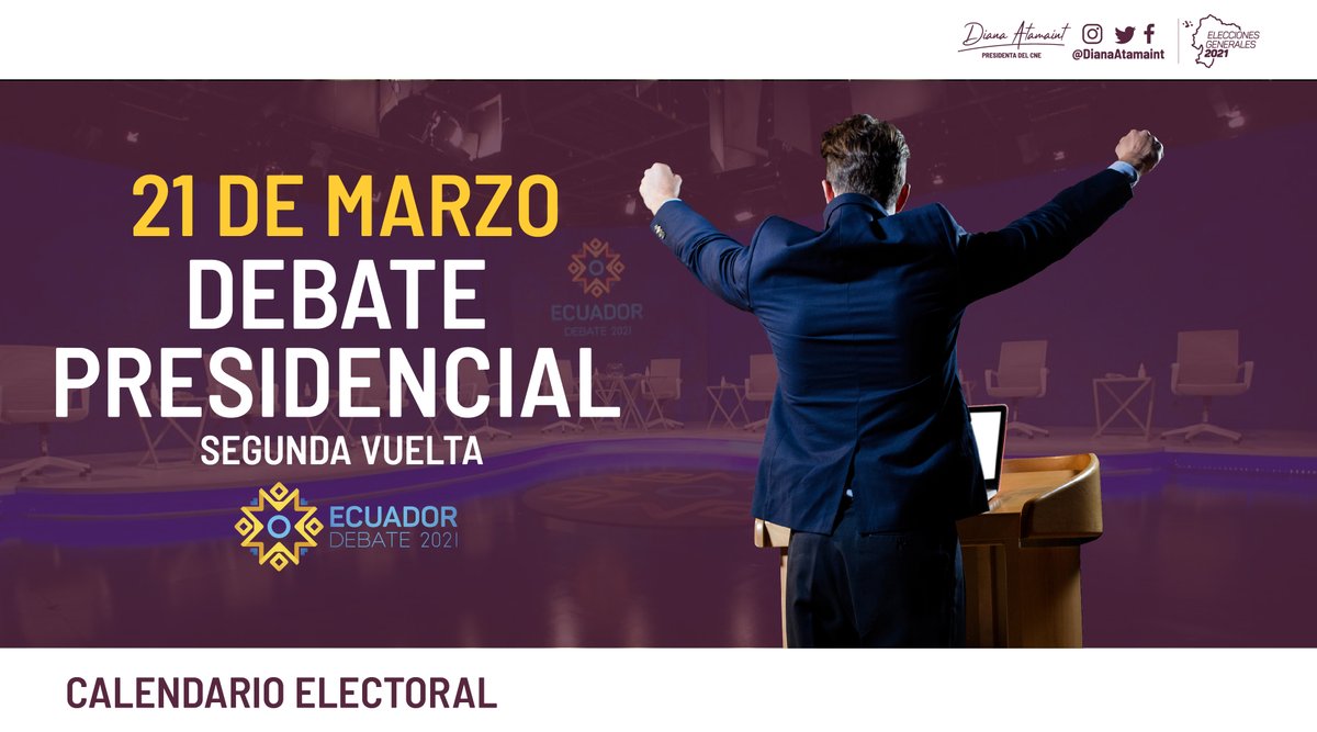DianaAtamaint's tweet photo. #Elecciones2021Ec I Este próximo 11 de abril los ecuatorianos/as acudiremos a las urnas para la segunda vuelta. Como @cnegobec garantizamos el cumplimiento de los hitos del calendario electoral ⤵️ https://t.co/VDw5XUhz1B