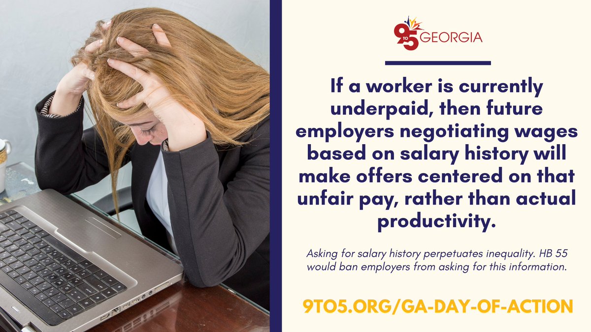 9to5georgia's tweet image. To be clear, all employers are not necessarily biased; they might just be looking for the "best deal". The use of salary history in bargaining is an 𝙞𝙣𝙨𝙩𝙞𝙩𝙪𝙩𝙞𝙤𝙣𝙖𝙡 mechanism that can perpetuate discrimination. #HB55 #payequity #gapayequity

9to5.org/ga-day-of-acti…